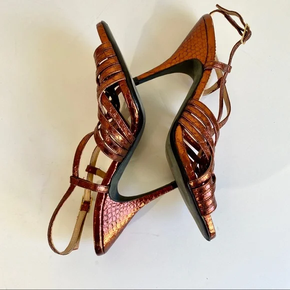 Anthropologie 8/9 Copper Snake Print Leather Heels - Picture 5 of 8